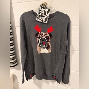 New Lisa Todd Womens Holiday Bulldog Cashmere Blend Pullover Sweater size Small
